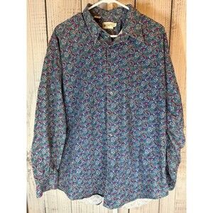 JT Beckett Men’s XLT Shirt Long Sleeve Button Up Paisley Print Blue Purple Tall